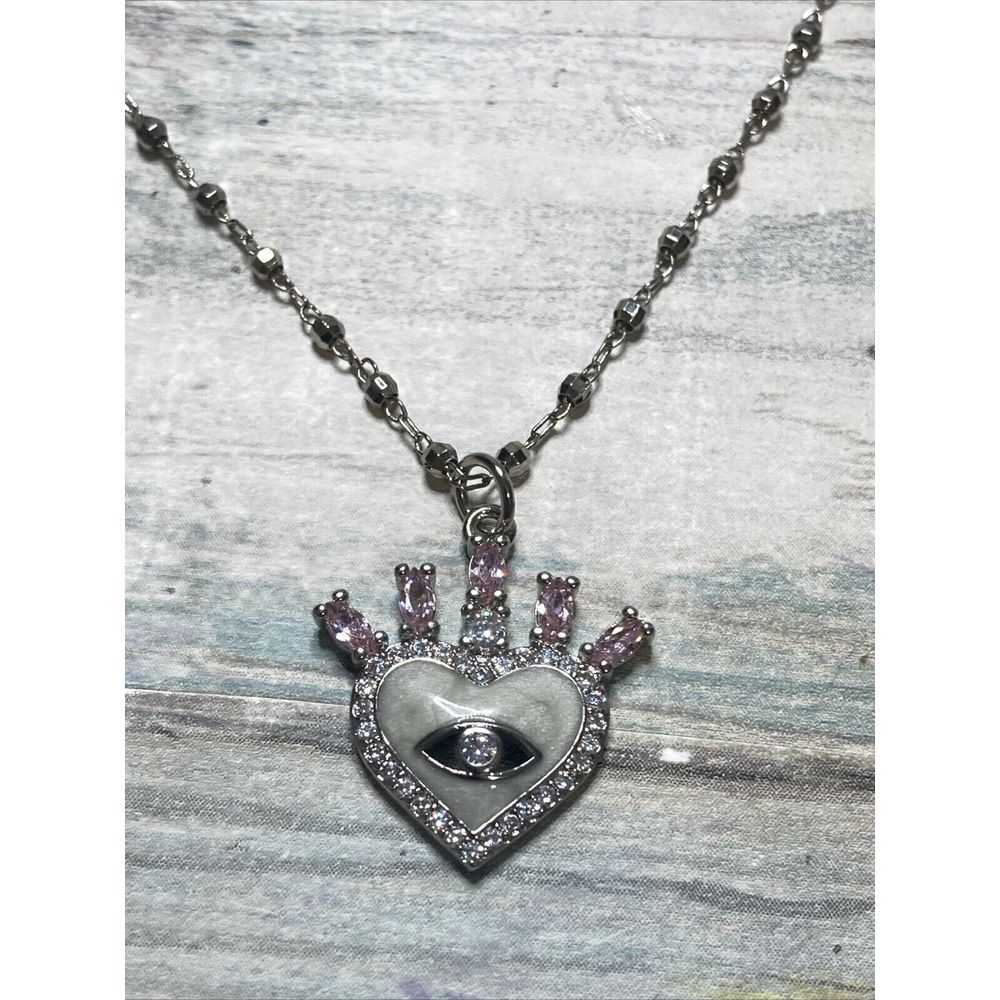 Melania Clara Mystic Heart Silver Rhodium Necklace 18" Chain Magnetic Closures